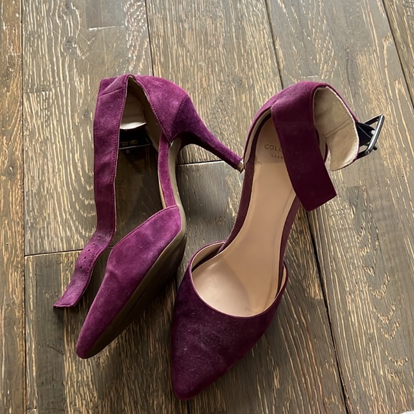 Cole Haan Purple Suede Ankle Heels. Size 5. - Picture 2 of 2